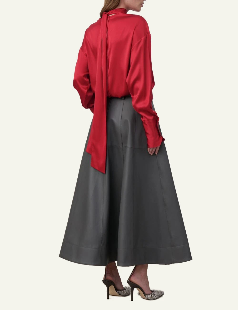 Armarium red silk satin relaxed fit shirt with back button detail back view