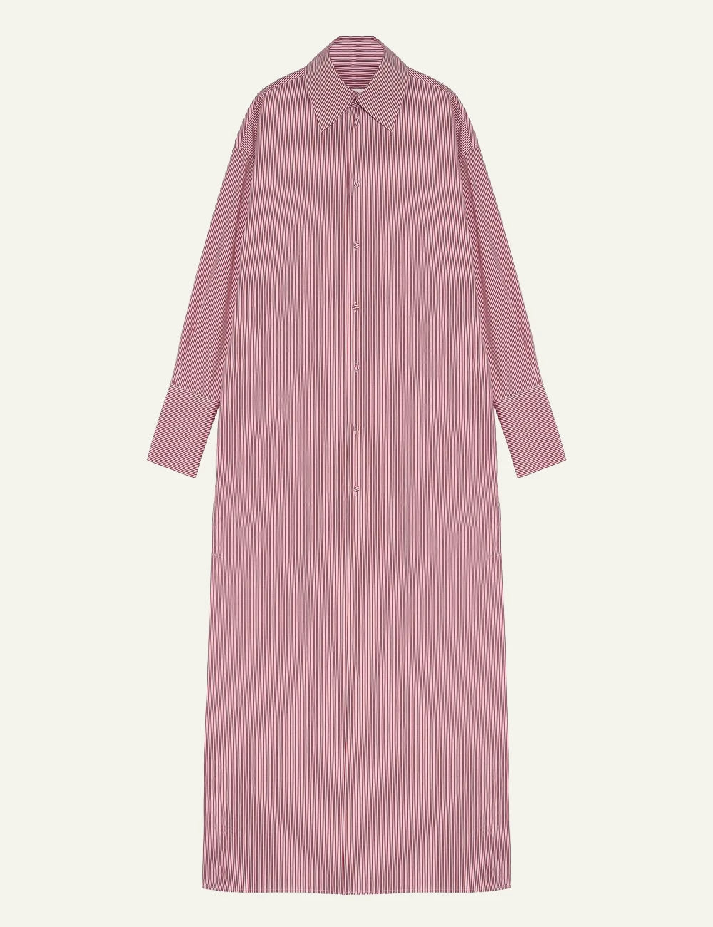 Armarium striped cotton poplin oversized shirt dress red white front view