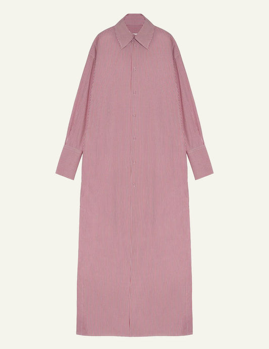 Armarium striped cotton poplin oversized shirt dress red white front view