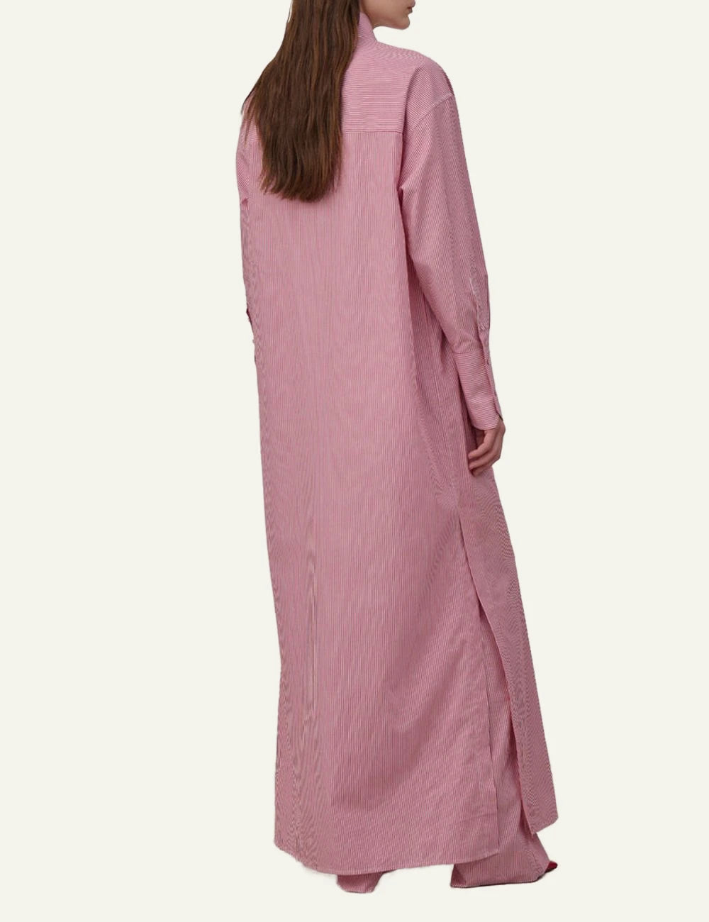 Armarium striped cotton poplin oversized shirt dress red white back view