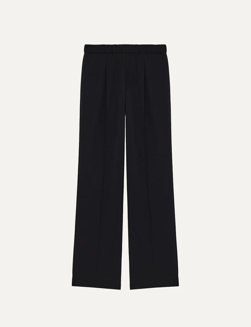 Armarium black relaxed fit wool trousers with elasticated waistband, front pleats and wide straight legs