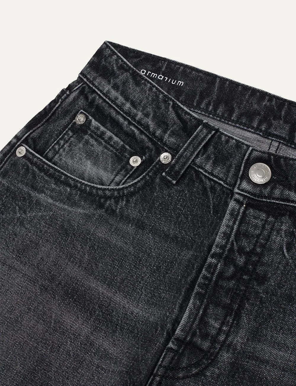 Armarium black washed denim jeans with mid rise, slim straight leg and faded detailing detail