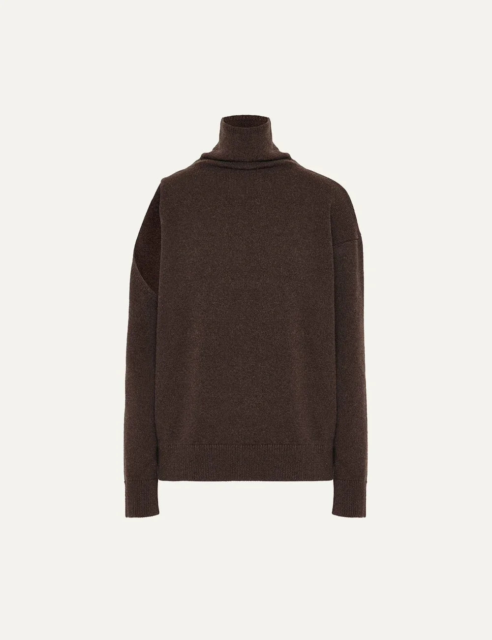 Armarium brown merino wool and cashmere turtleneck sweater with relaxed fit, dropped shoulders and ribbed trims