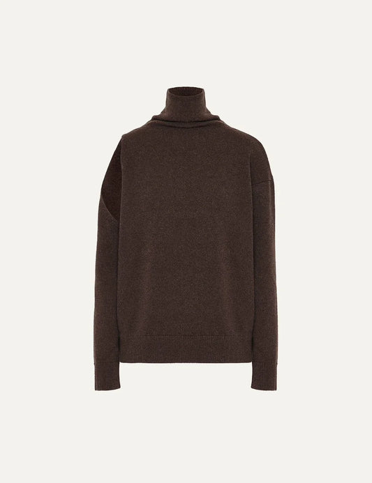 Armarium brown merino wool and cashmere turtleneck sweater with relaxed fit, dropped shoulders and ribbed trims