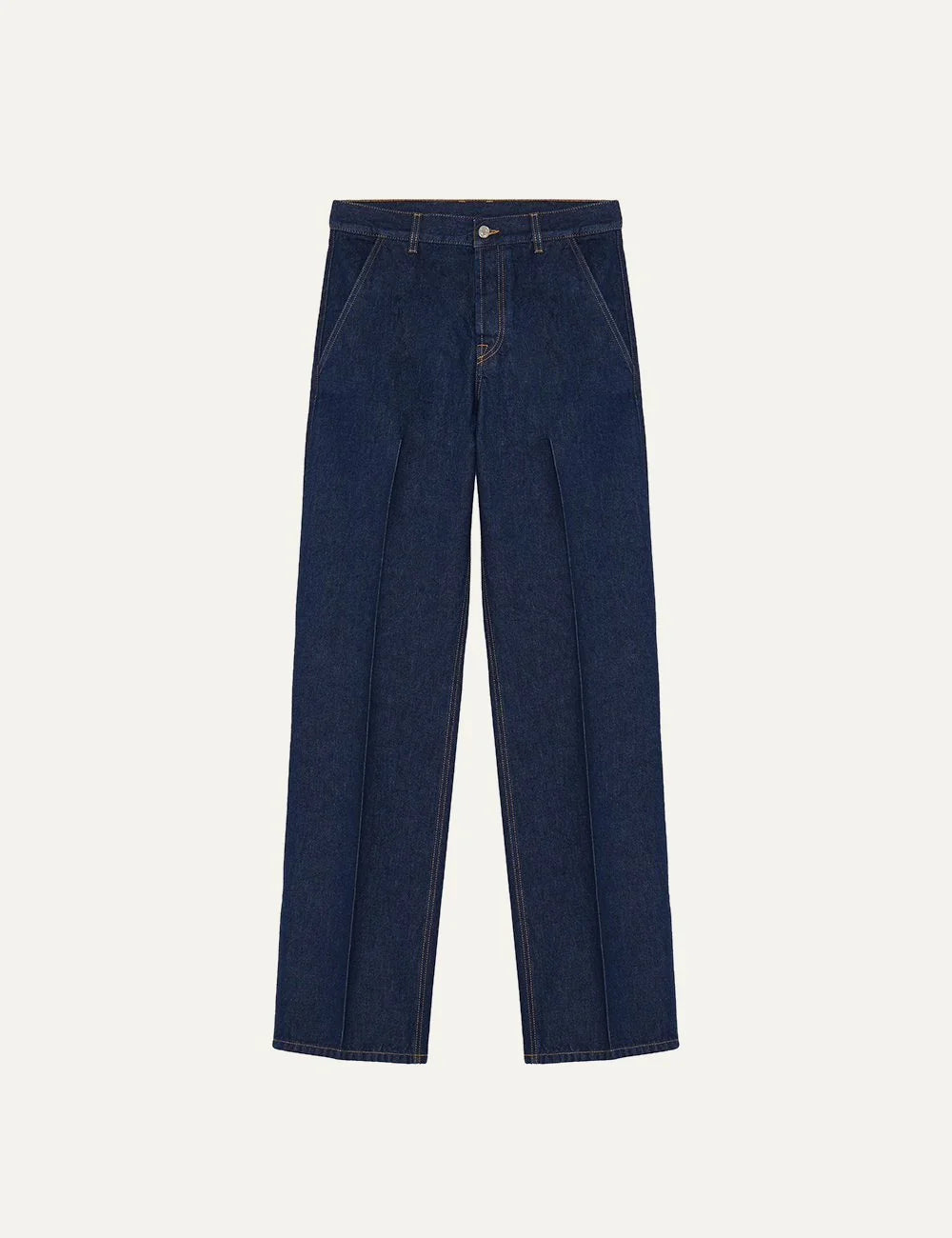Armani Exchange unisex dark blue rinse wash straight leg chino jeans with front pleats and contrast stitching