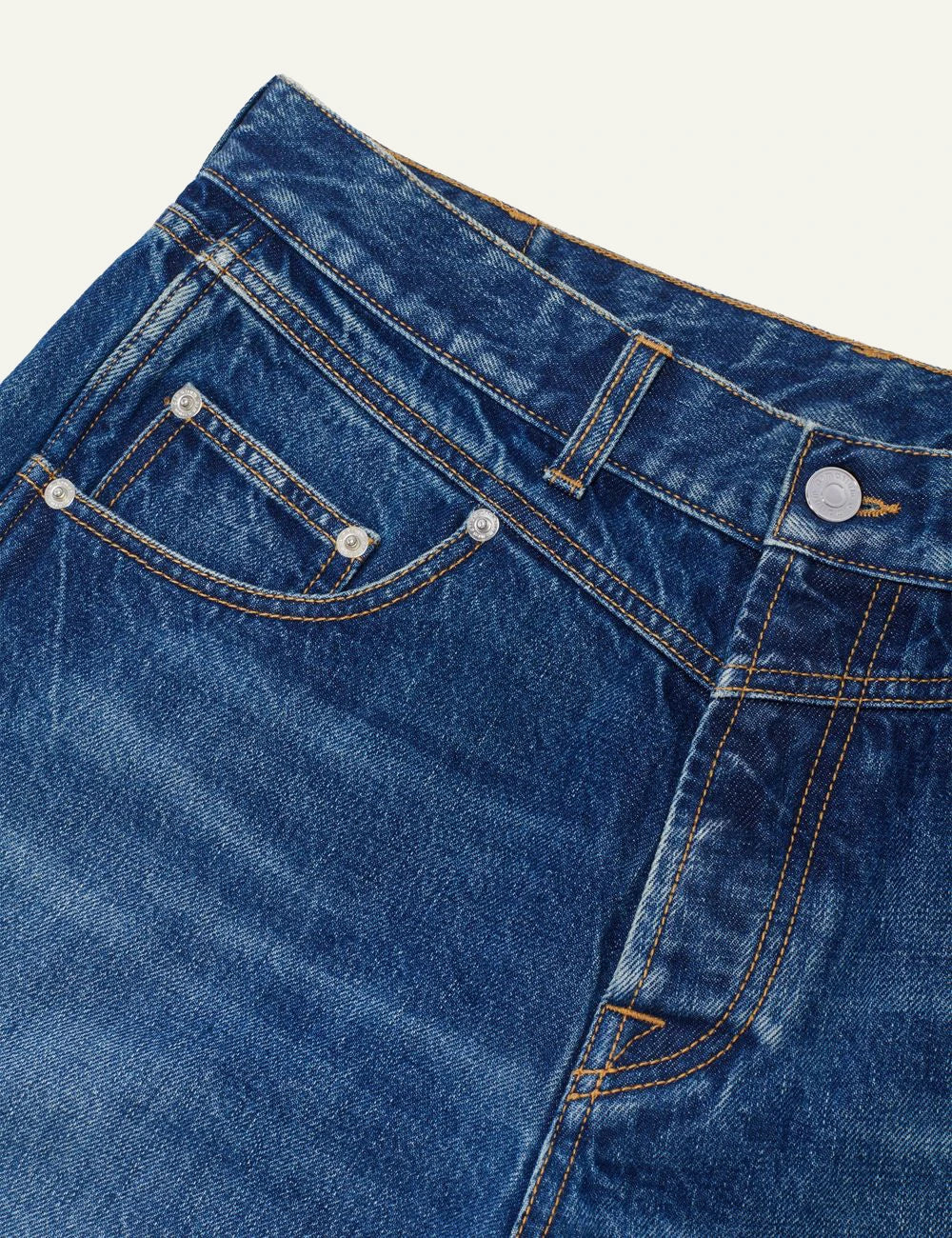 Armarium vintage denim wide leg jeans stone washed blue detail view