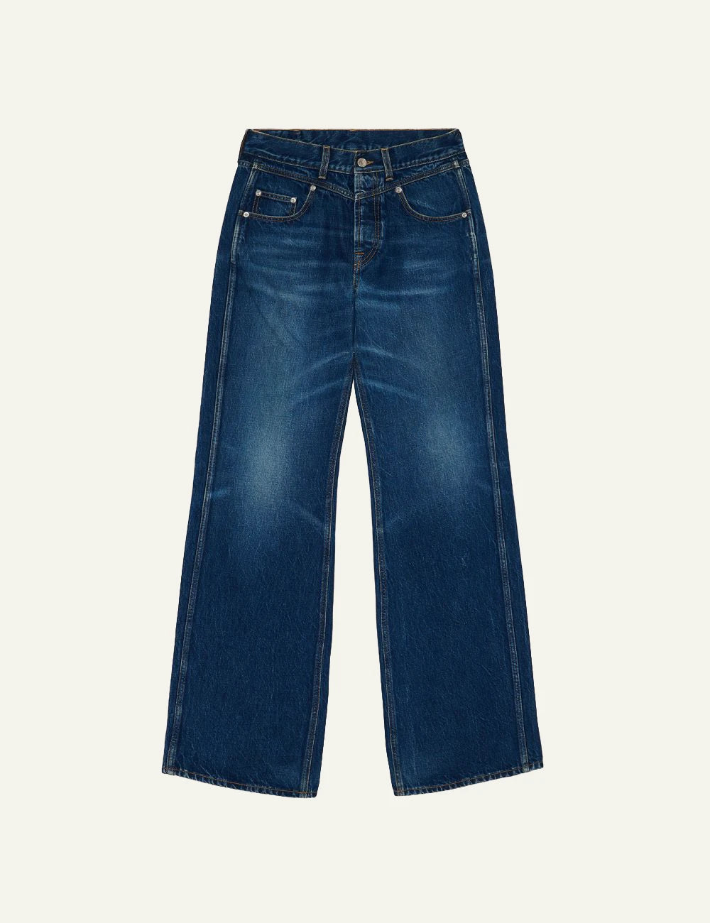 Armarium vintage denim wide leg jeans stone washed blue front flat view