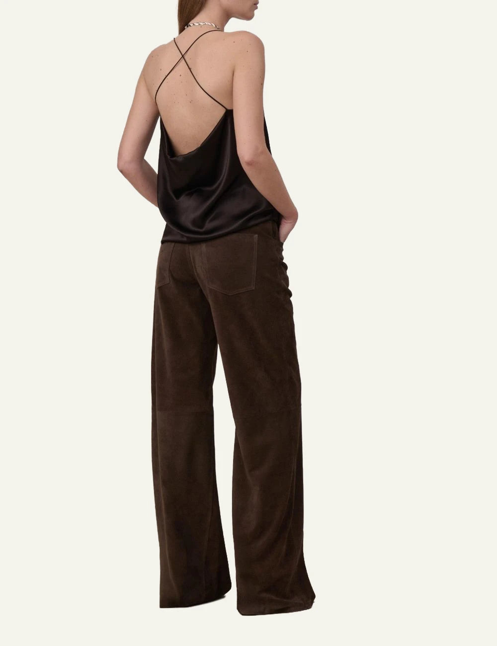 Armarium viscose draped top chocolate cross back straps back view