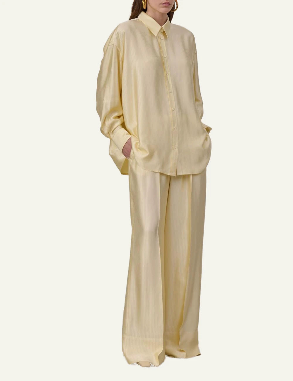 Armarium wide leg pant cream viscose elastic waist front full body view