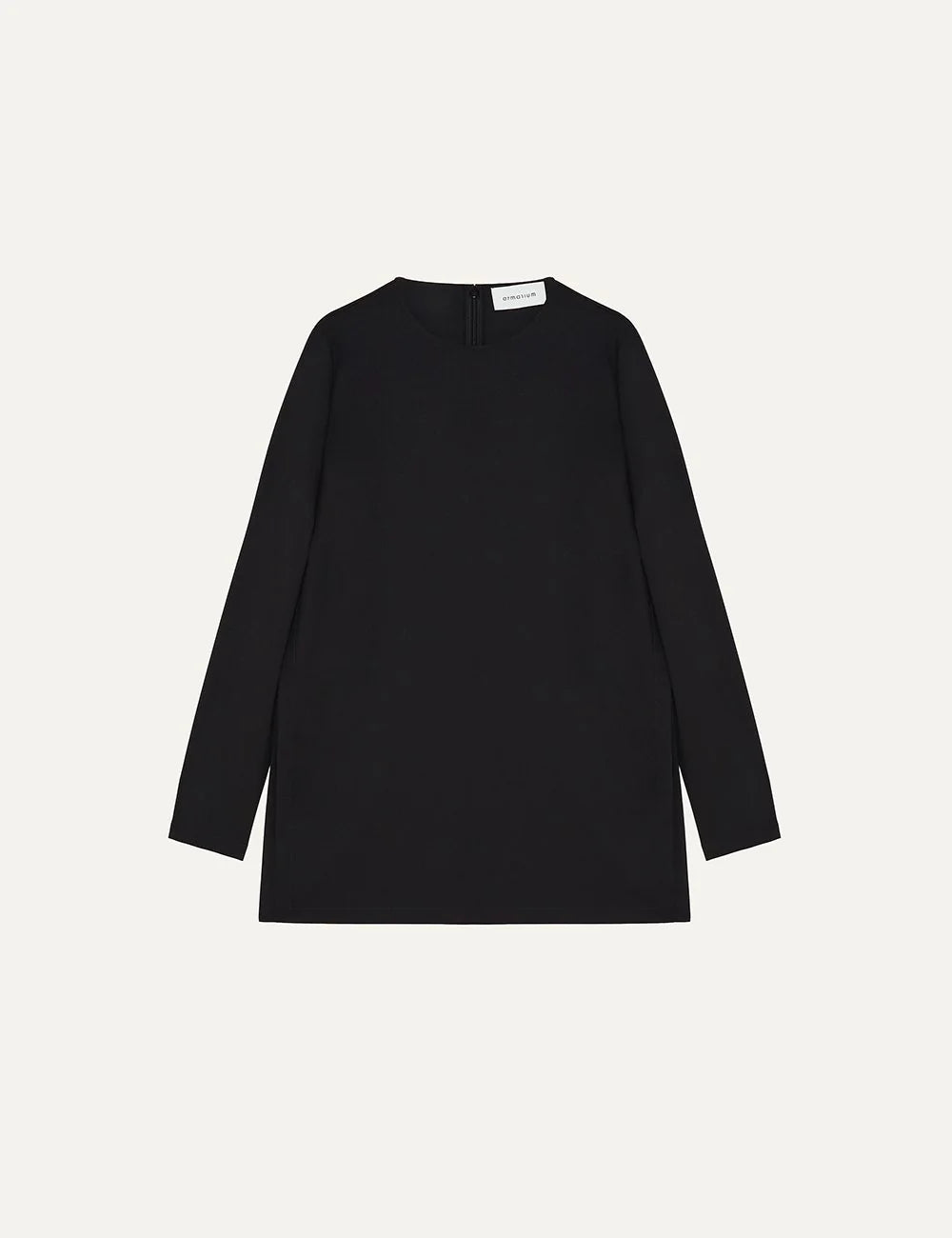 Armarium black lightweight wool long sleeve top with crew neckline, straight silhouette and deep side slits