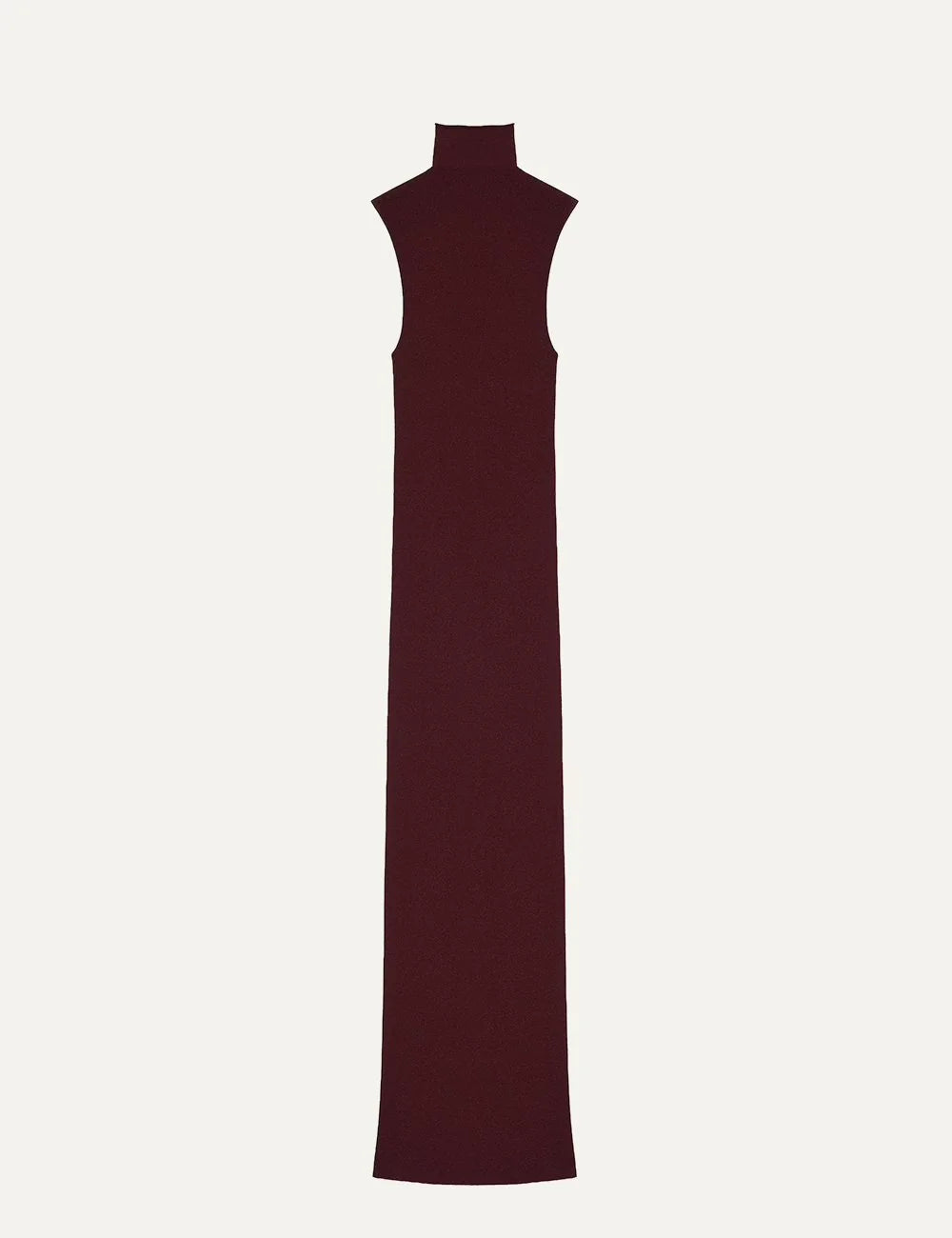 Armarium burgundy sleeveless ribbed knit dress with high mock neck and straight silhouette