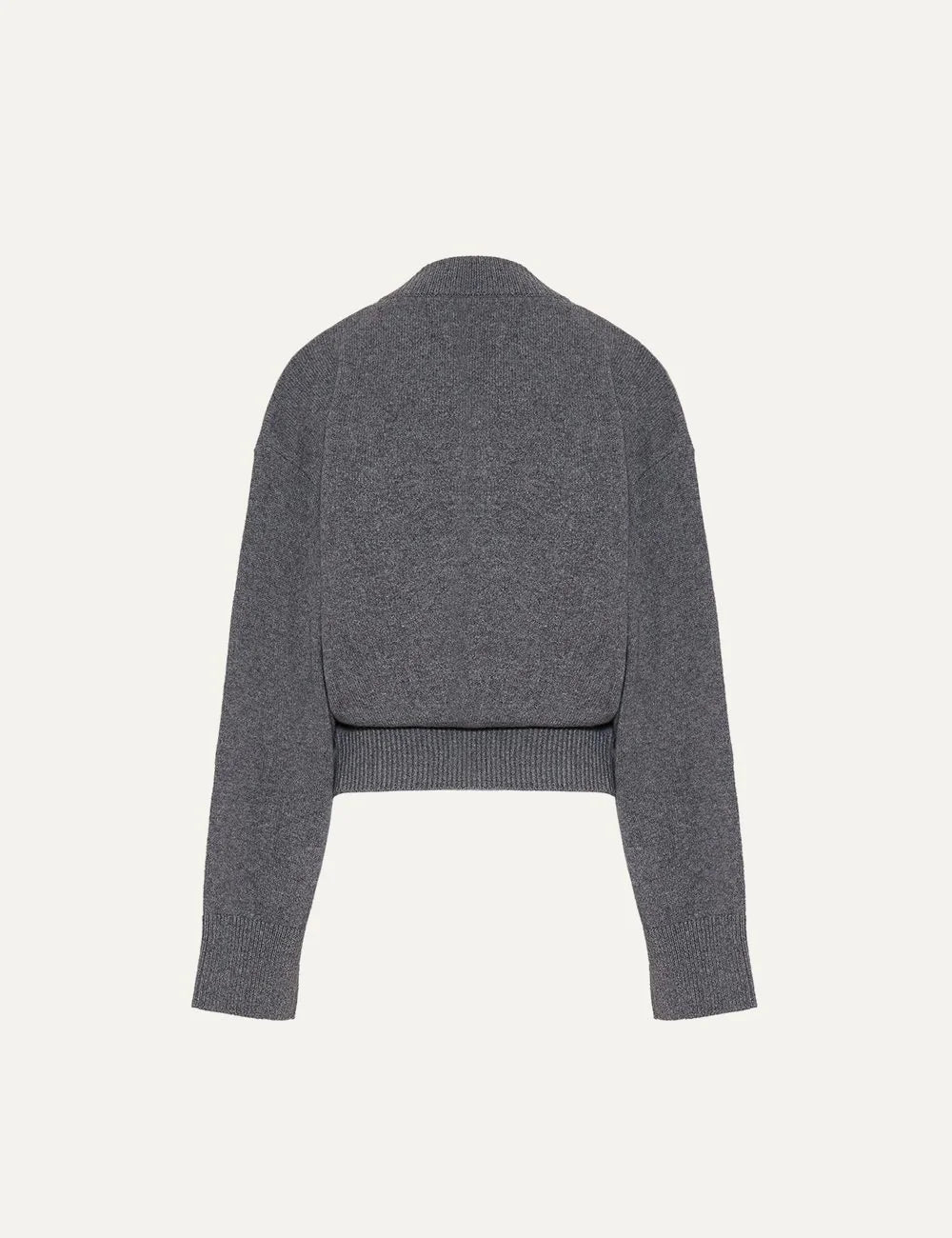 Armarium grey wool and cashmere cropped wrap cardigan with V-neck, long sleeves and button fastening back