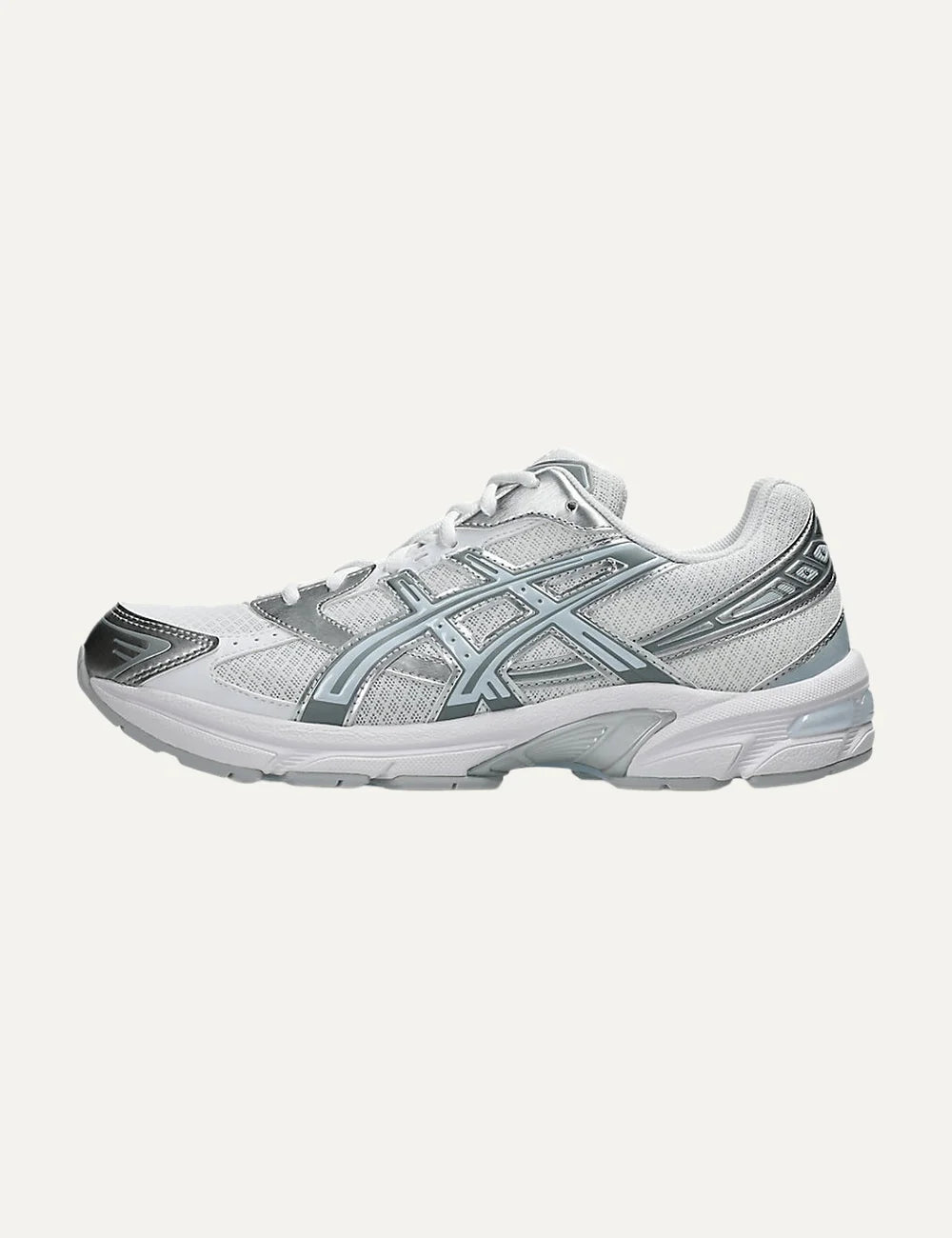 ASICS GEL-1130 women's white and silver sneakers with mesh and metallic details profile