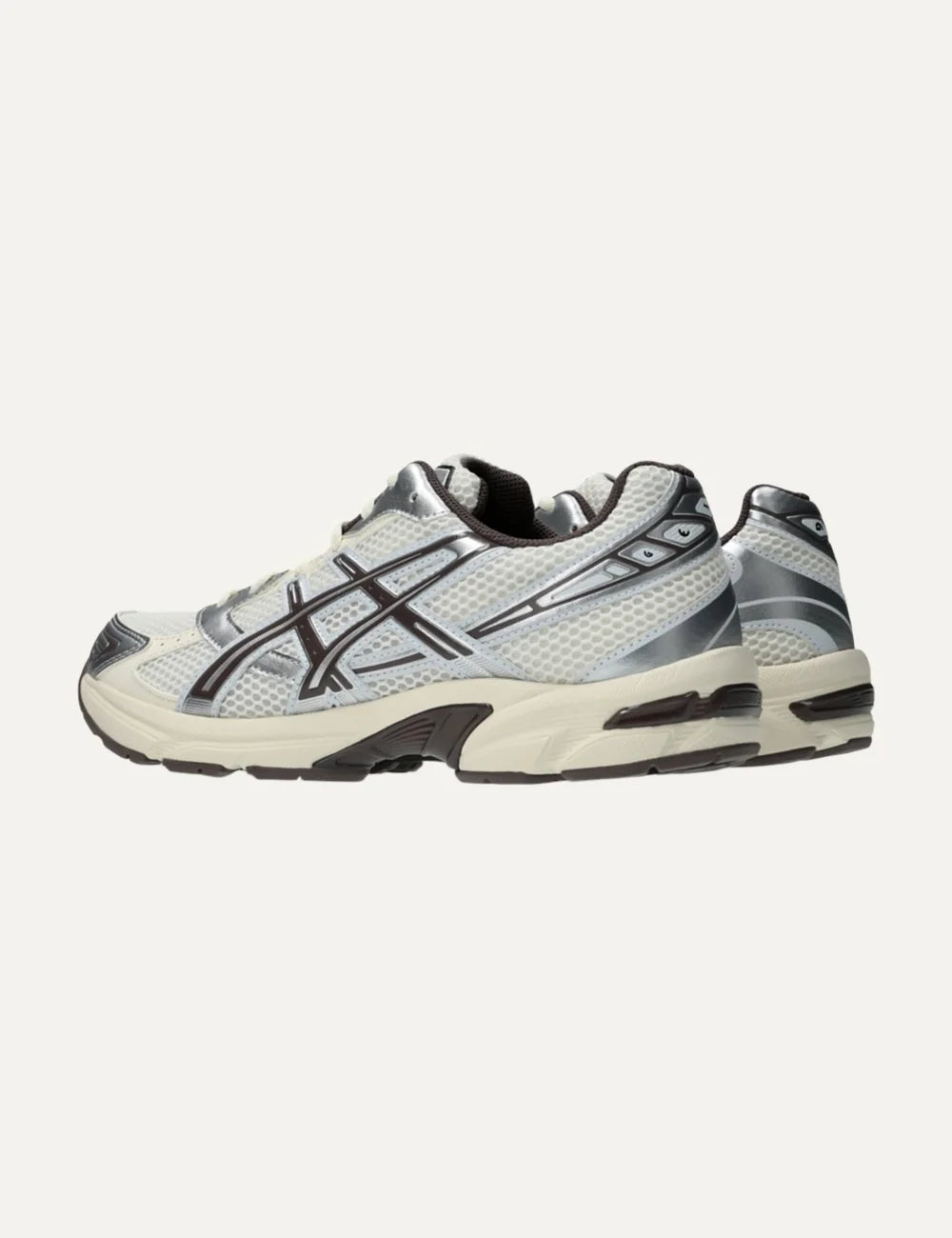 ASICS GEL-1130 cream silver and dark brown mesh sneakers back