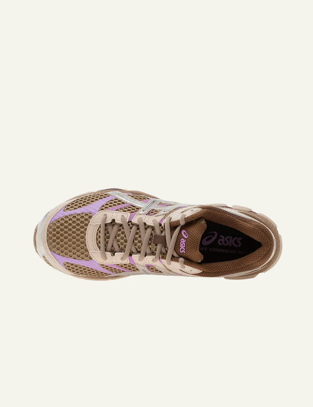asics gel cumulus 16 sneakers beige mesh lilac silver top view