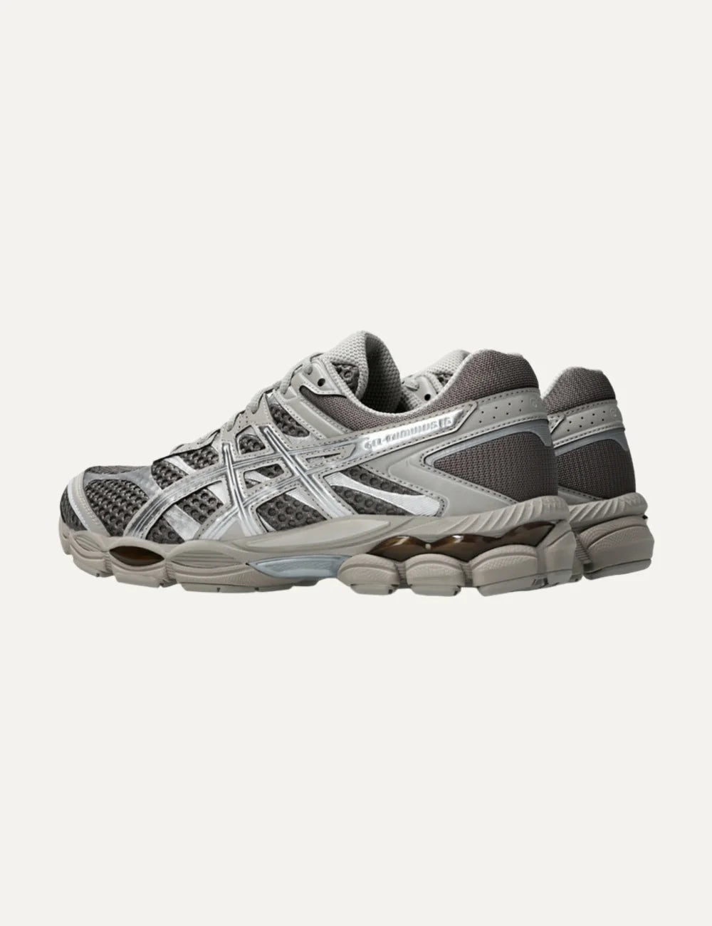 ASICS GEL-CUMULUS 16 silver and charcoal mesh sneakers with metallic overlays back