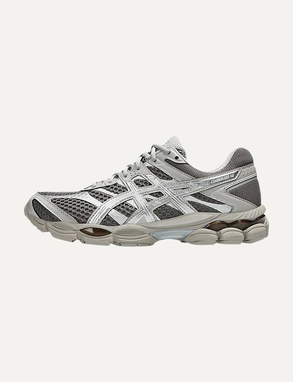 ASICS GEL-CUMULUS 16 silver and charcoal mesh sneakers with metallic overlays profile