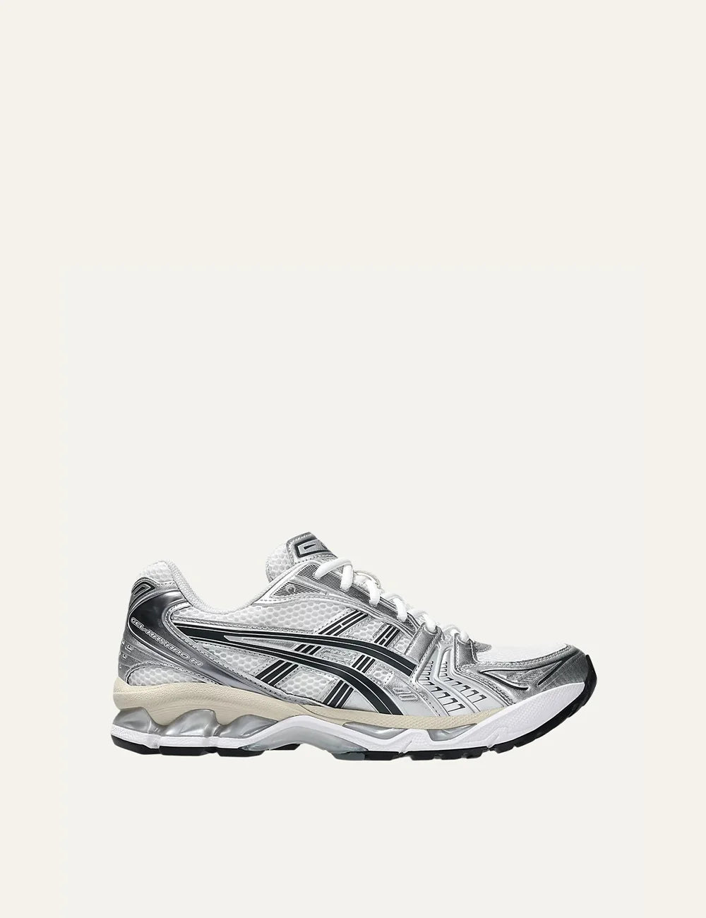 ASICS GEL-KAYANO 14 white silver and black mesh sneakers