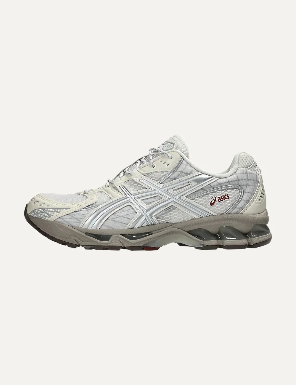 ASICS GEL-NIMBUS 10.1 cream silver and brown mesh sneakers profile