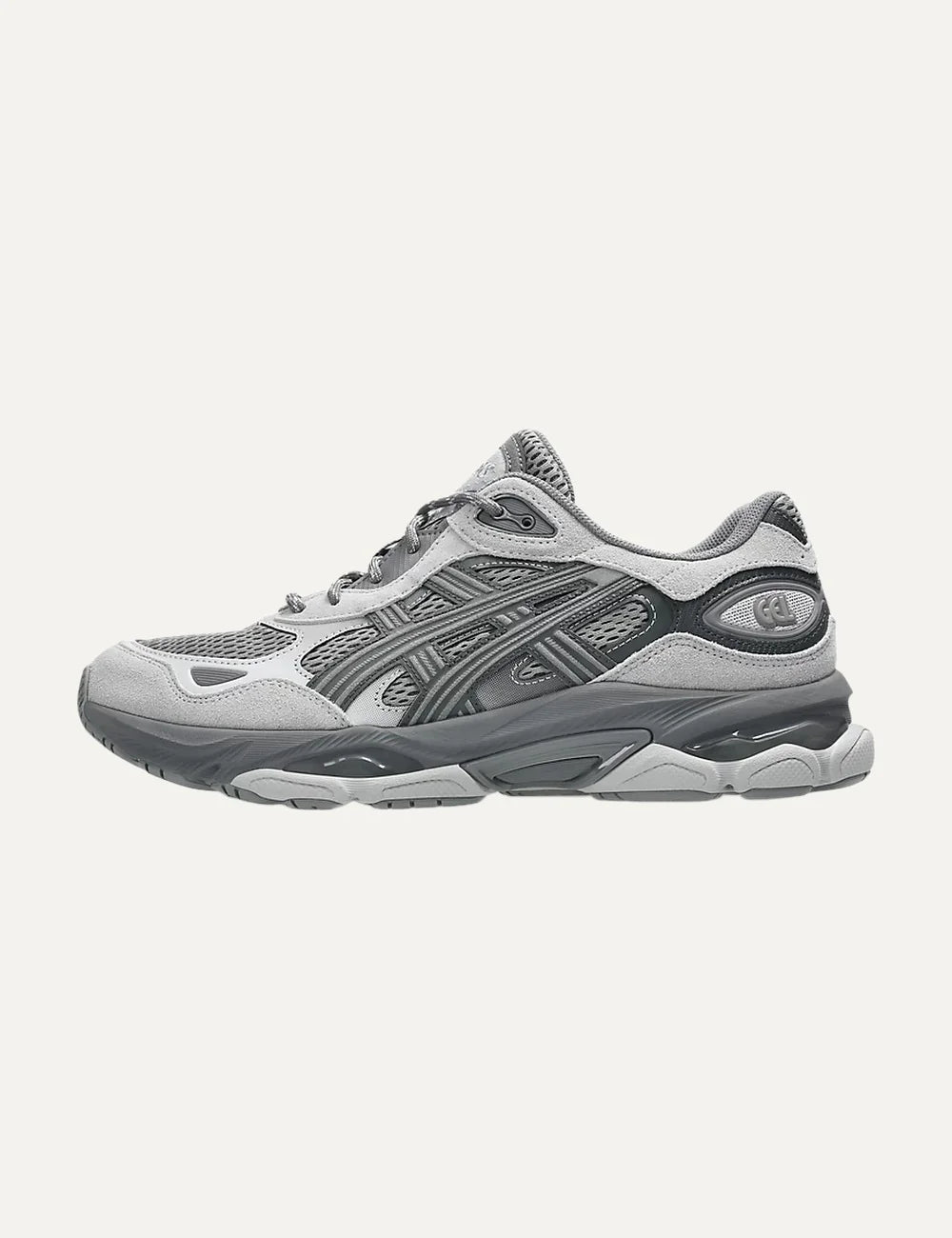 ASICS GEL-NYC 2.0 grey charcoal and light blue sneakers with mesh and reflective details profile