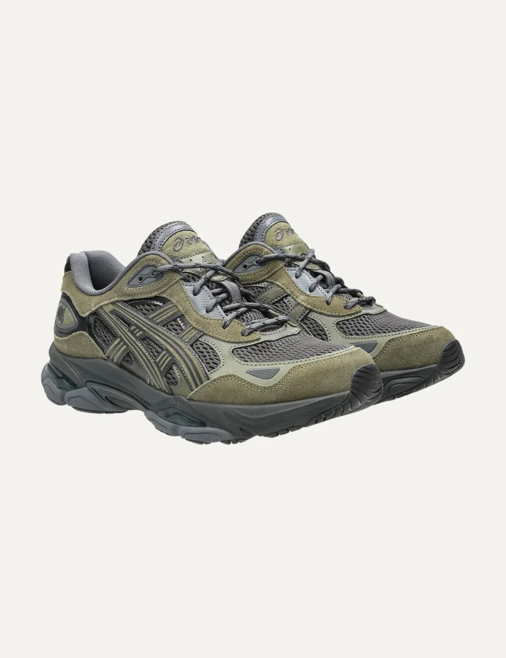 ASICS GEL-NYC 2.0 khaki and grey sneakers with mesh and suede details angled
