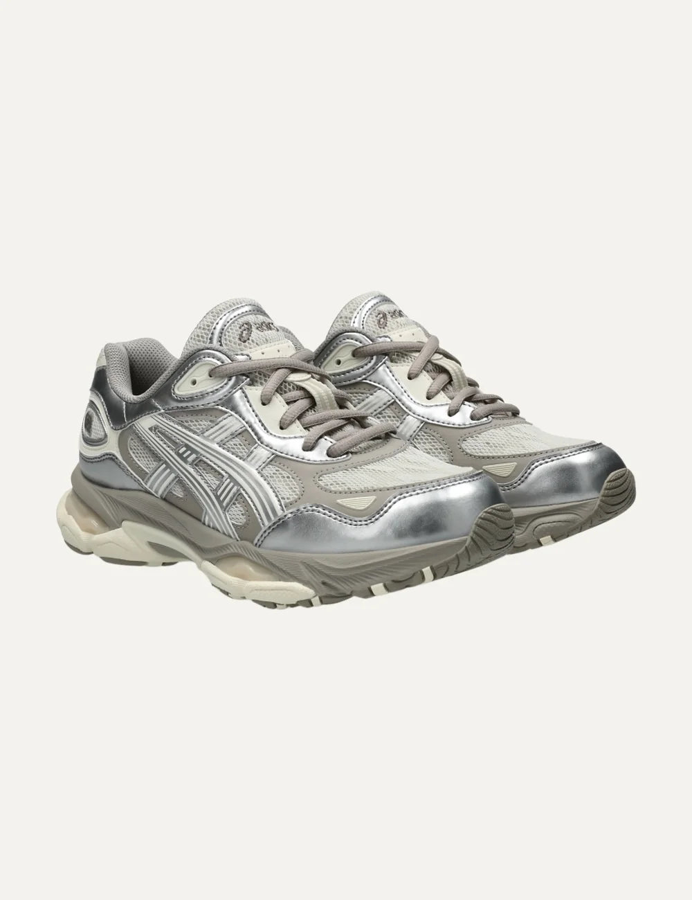 ASICS GEL-NYC 2.0 silver beige and off-white sneakers with mesh and synthetic leather details angled