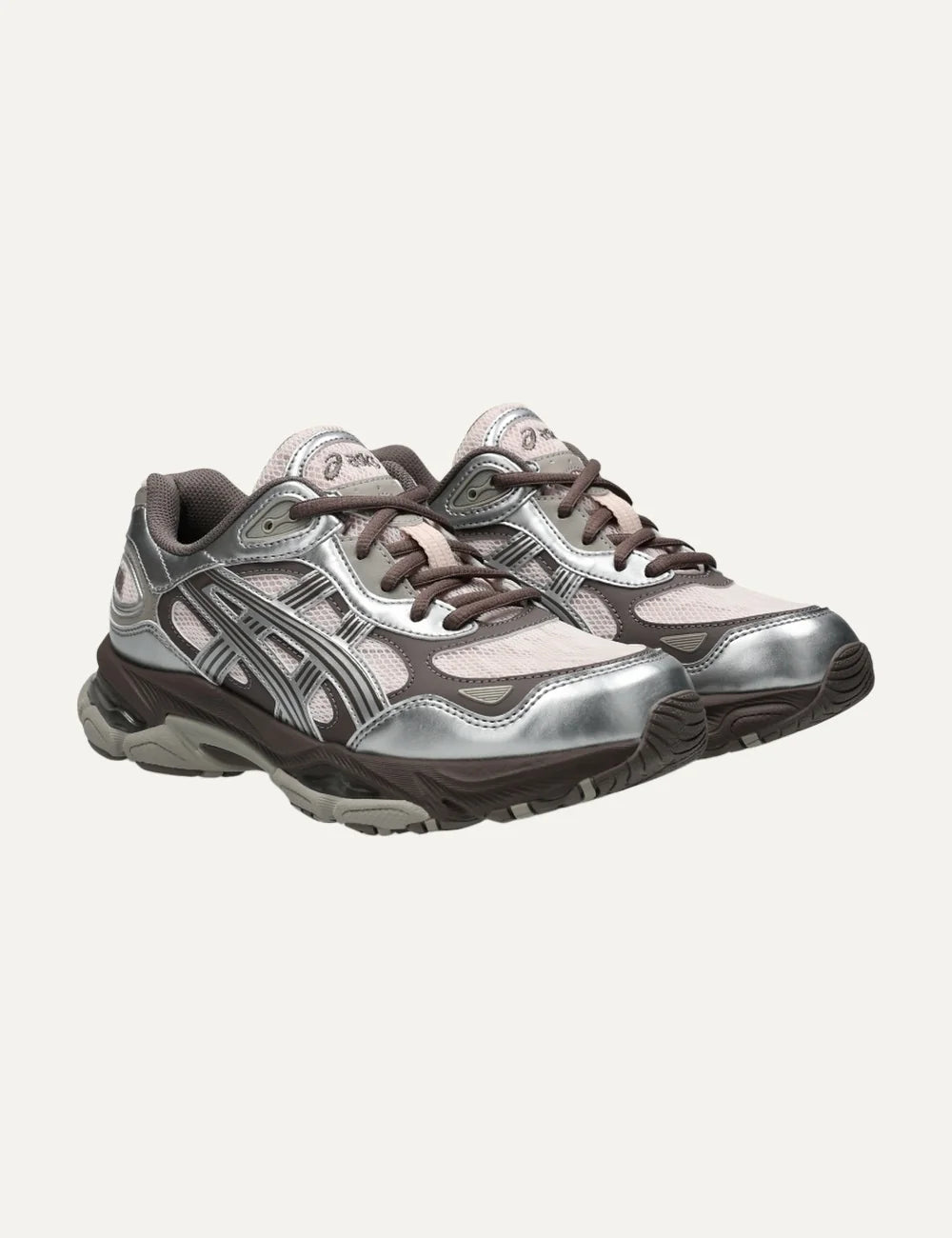 ASICS GEL-NYC 2.0 silver pink and brown sneakers with mesh and synthetic leather details angled