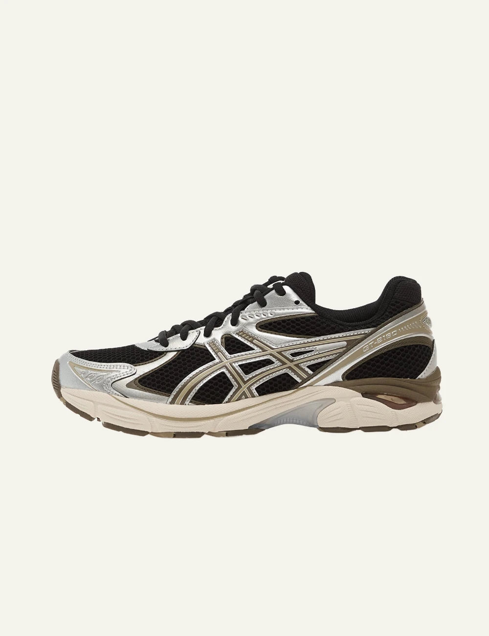 asics gt-2160 sneakers black mesh silver panels profile view
