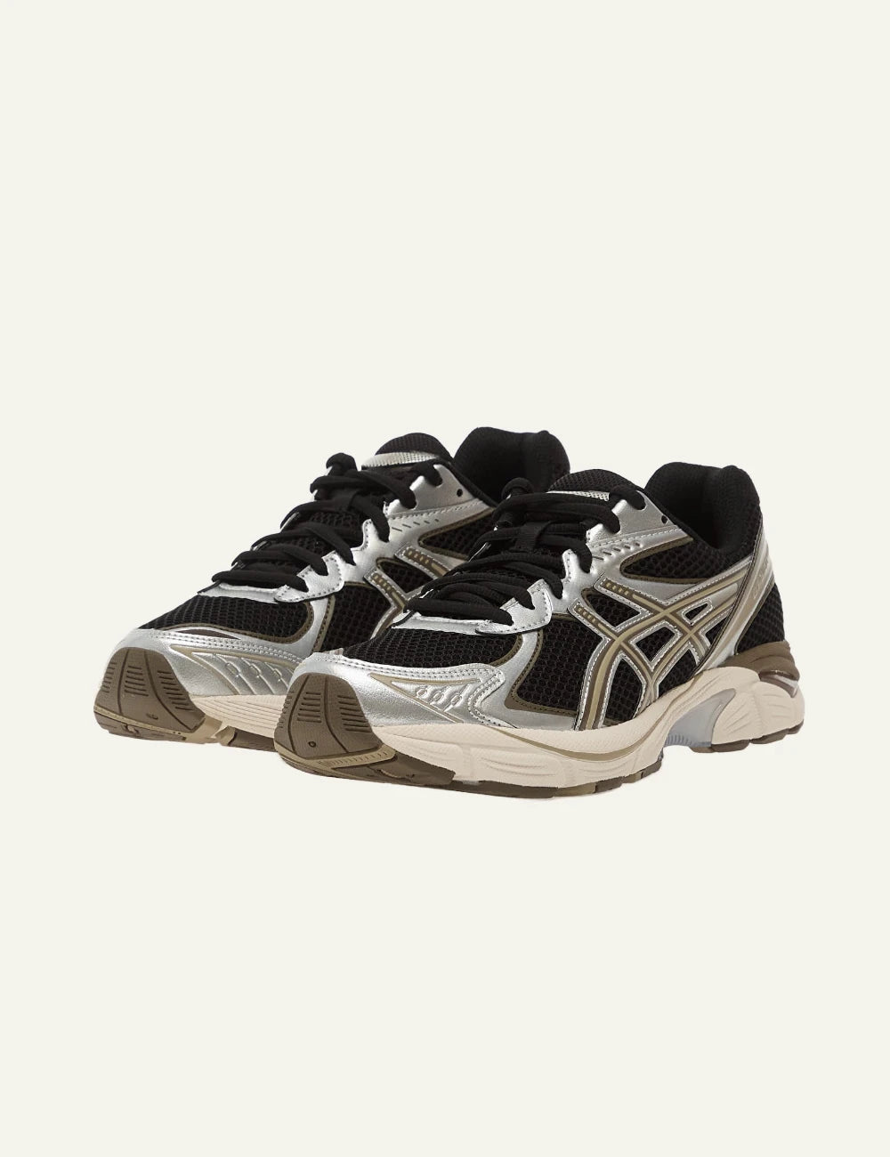 asics gt-2160 sneakers black mesh silver panels angled view