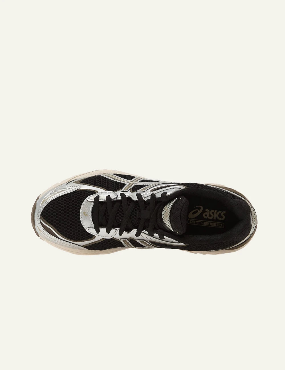asics gt-2160 sneakers black mesh silver panels top view