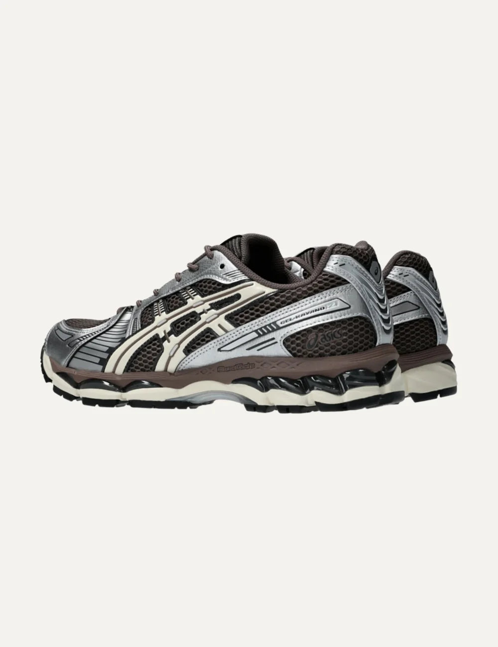 ASICS x KITH GEL-KAYANO 12.1 silver brown and off-white sneakers with mesh and metallic details back