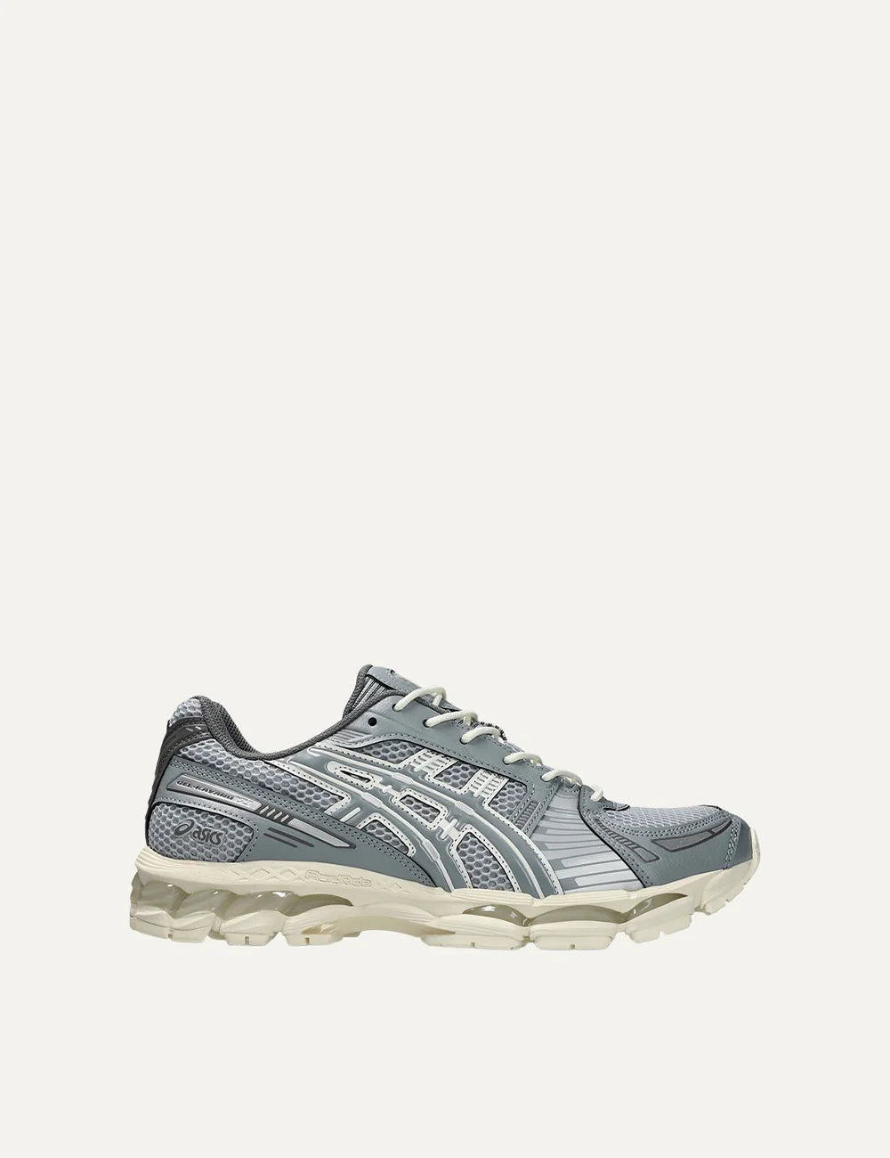 ASICS x KITH GEL-KAYANO 12.1 women's grey and off-white sneakers with mesh and metallic details