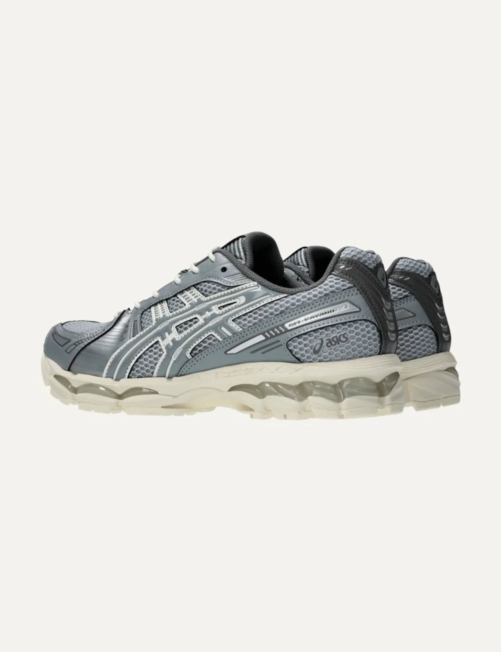 ASICS x KITH GEL-KAYANO 12.1 women's grey and off-white sneakers with mesh and metallic details back