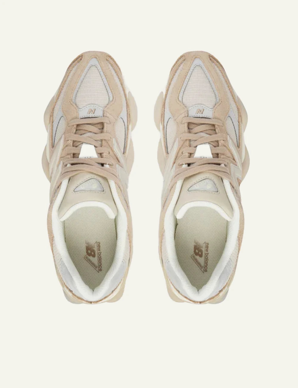 New Balance 9060 women's beige suede and mesh sneakers top view