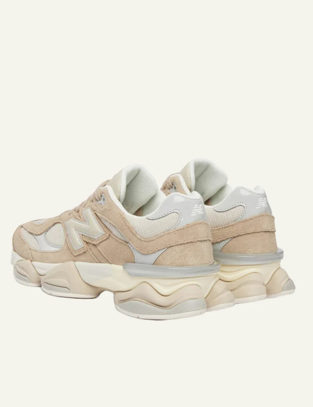 New Balance 9060 women's beige suede and mesh sneakers back view