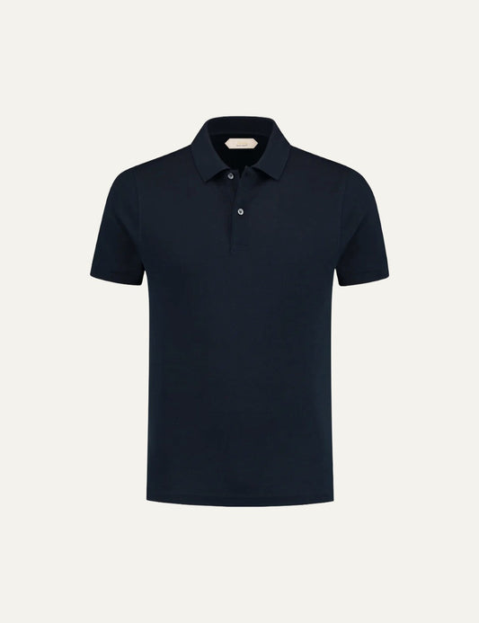 Aurelien polo shirt egyptian cotton navy front flat view