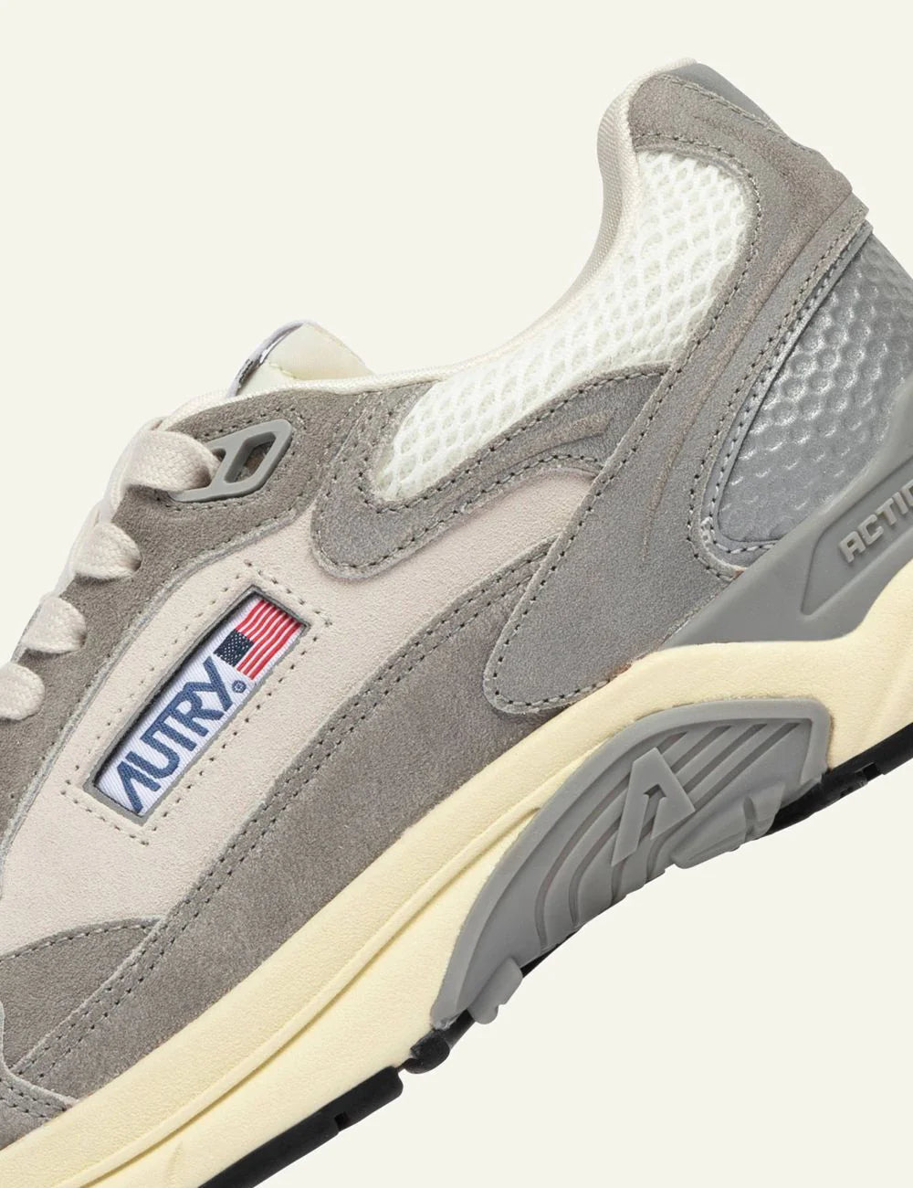 Autry Hyperway sneakers white and lead gray mesh suede HYLM SA05 logo view
