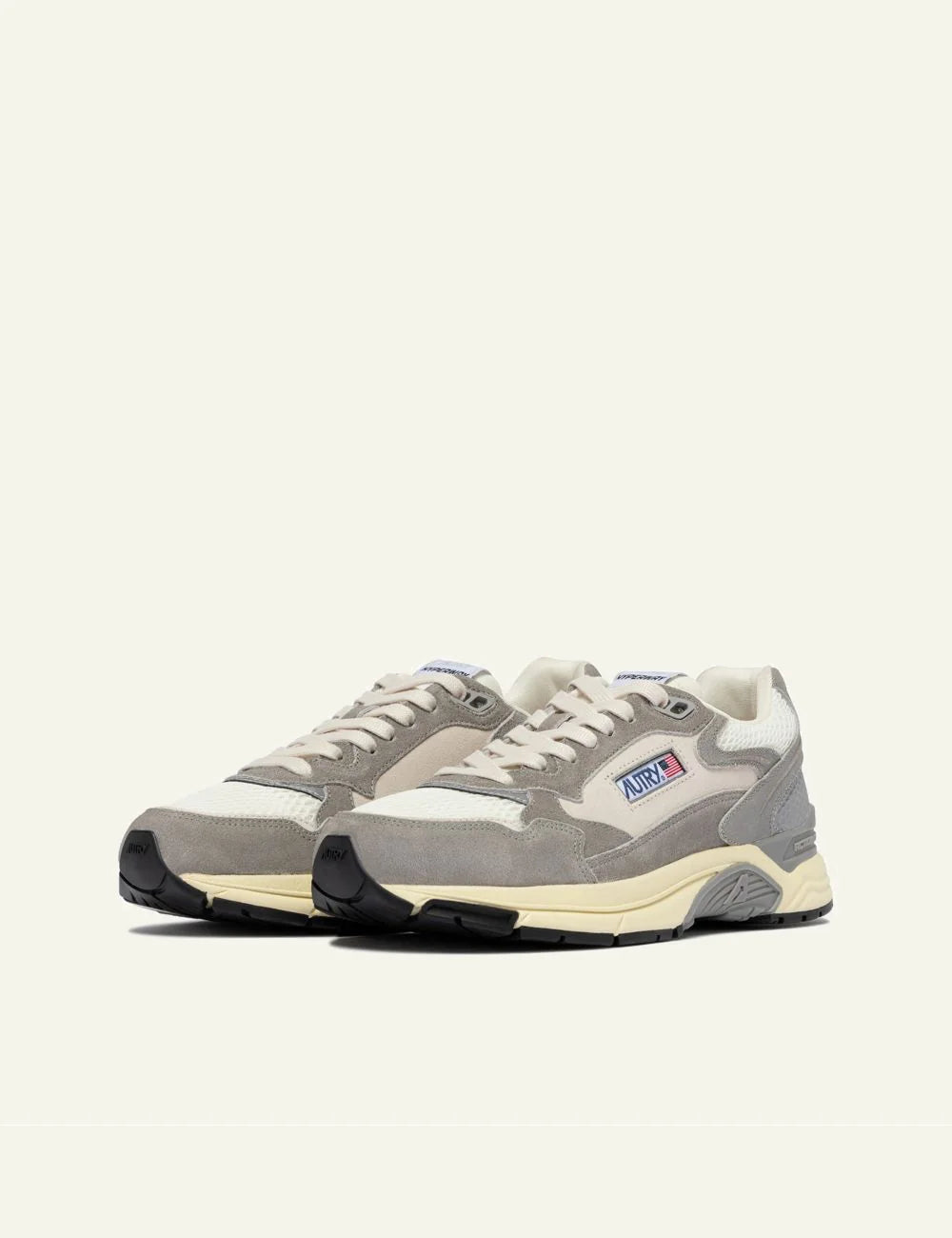 Autry Hyperway sneakers white and lead gray mesh suede HYLM SA05 angled view