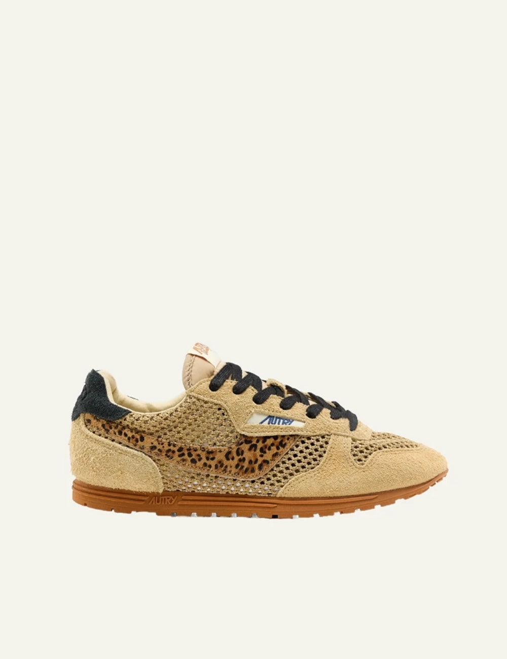 Autry low sneaker beige suede mesh leopard side stripe side view