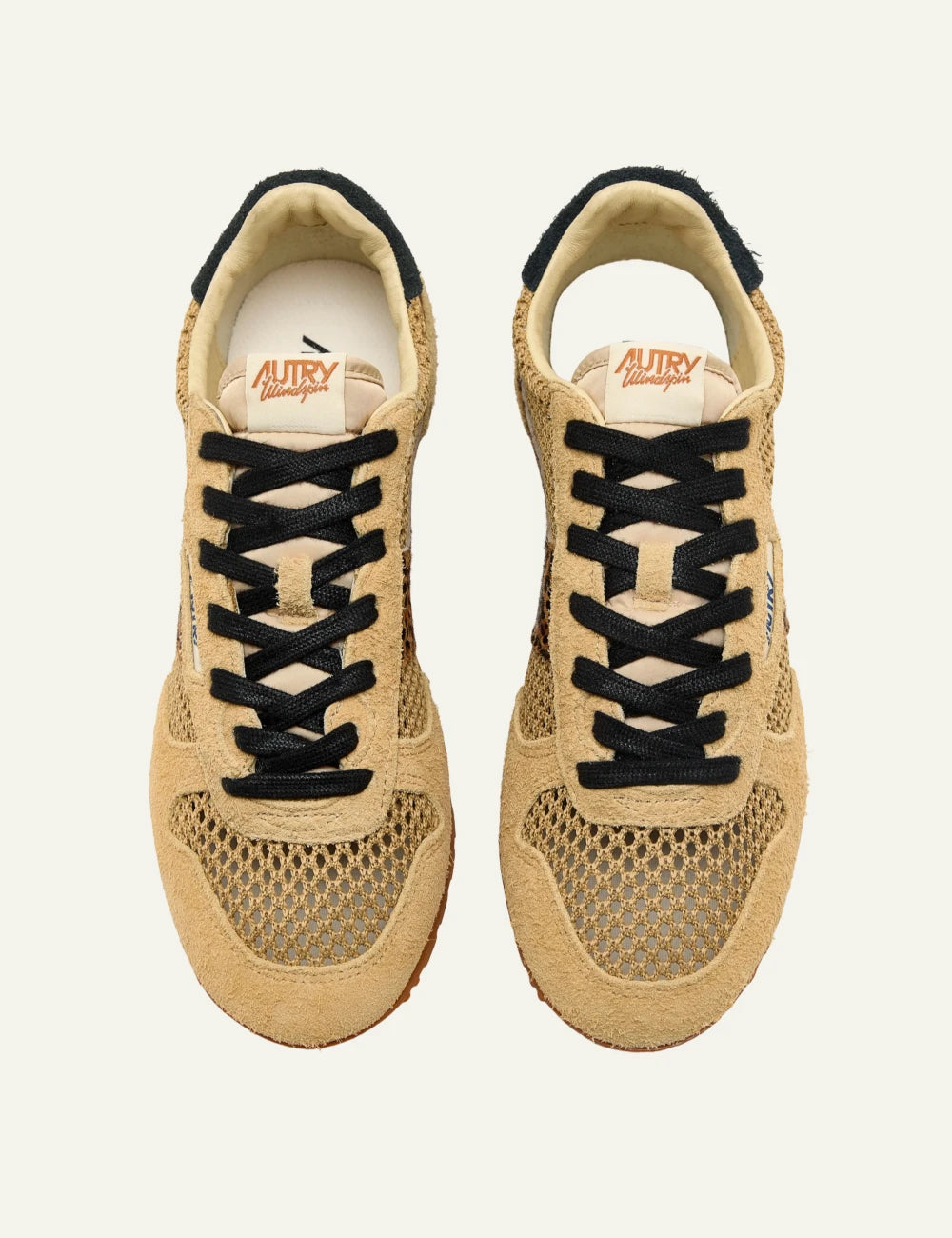 Autry low sneaker beige suede mesh leopard side stripe top pair view