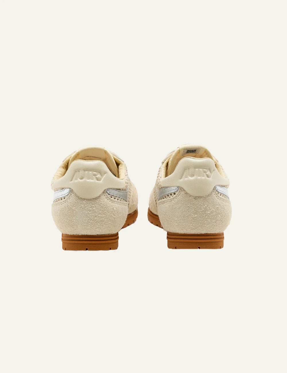 Autry low sneaker beige suede mesh silver side stripe back pair view