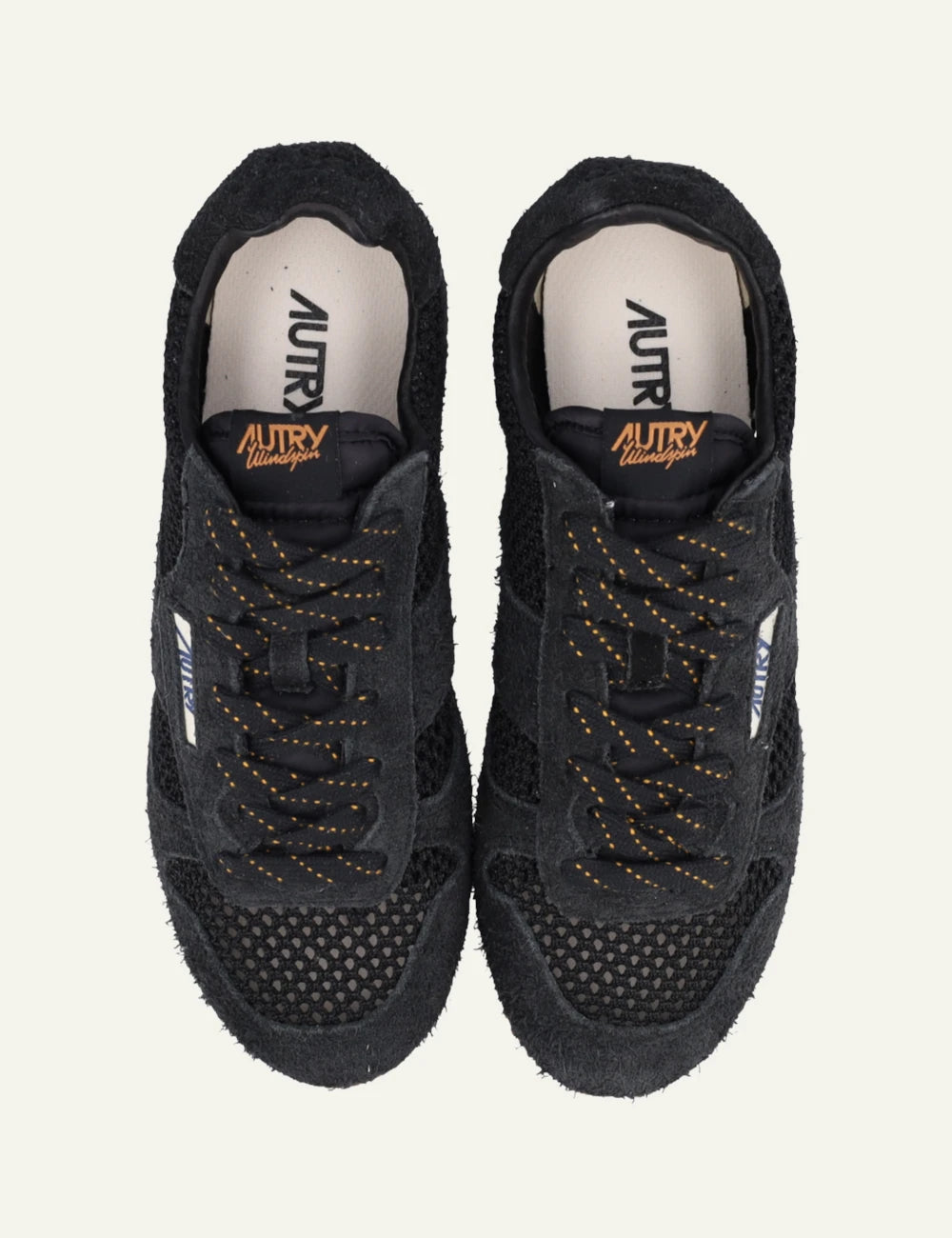 Autry low sneaker black suede mesh brown top pair view