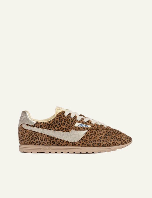 Autry low sneaker leopard suede platinum side stripe side view