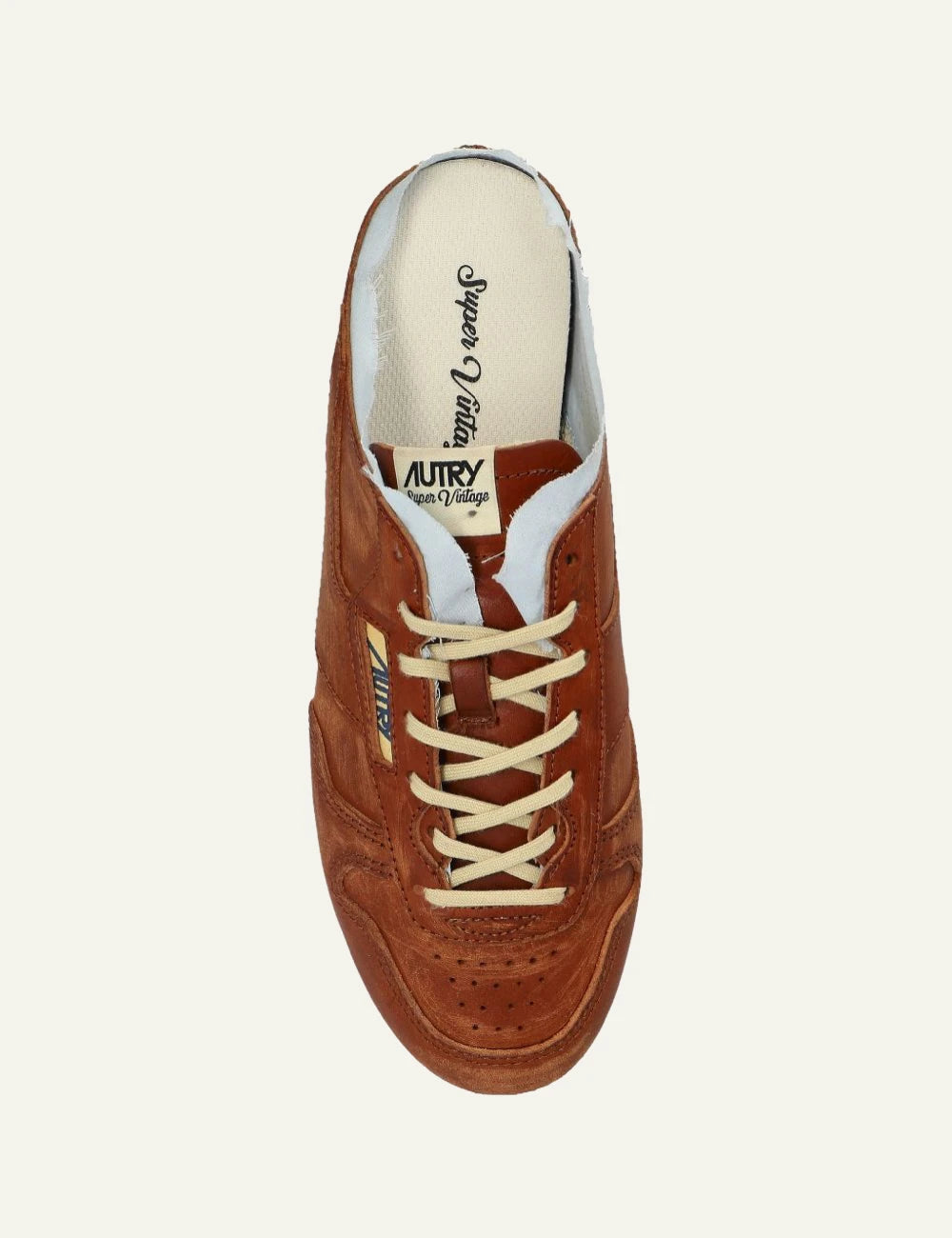 Autry low mule sneaker brown leather with shearling lining top view