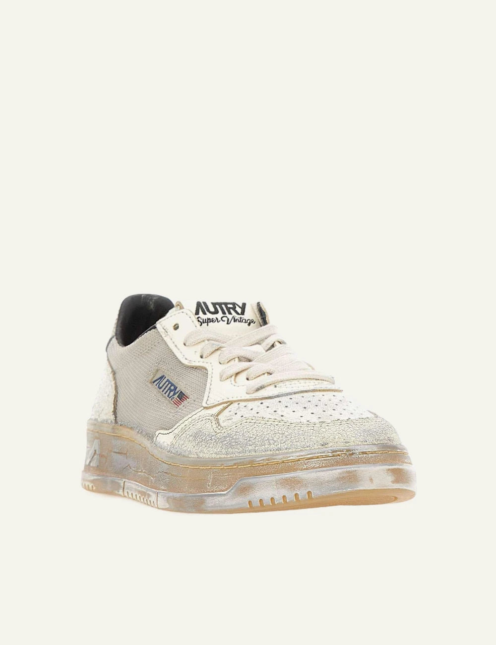 Autry Medalist Low Super Vintage sneakers white silver python heel angled view