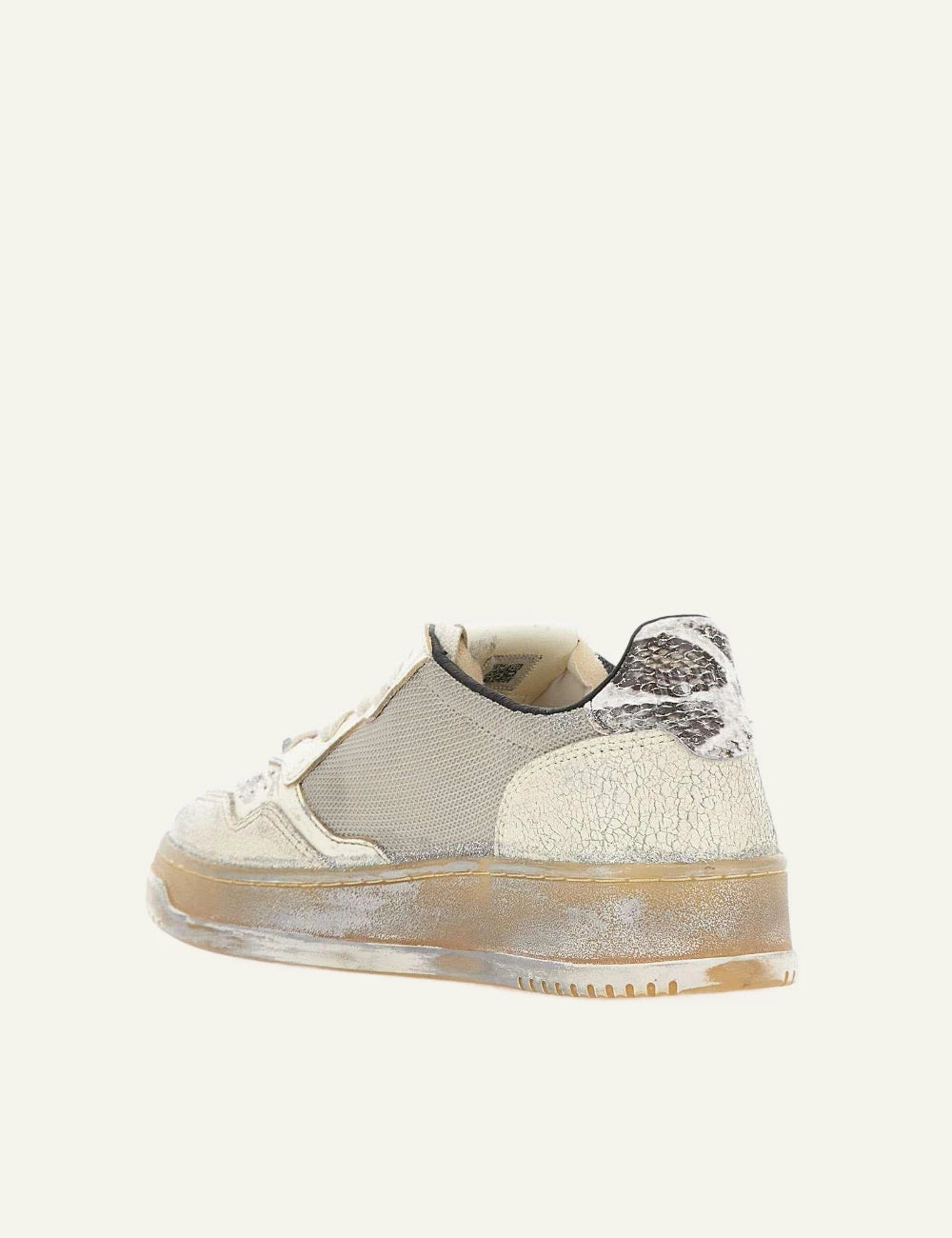 Autry Medalist Low Super Vintage sneakers white silver python heel back view