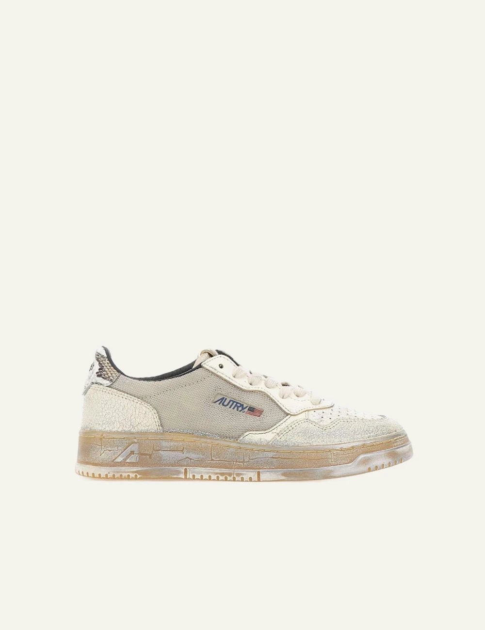 Autry Medalist Low Super Vintage sneakers white silver python heel side view