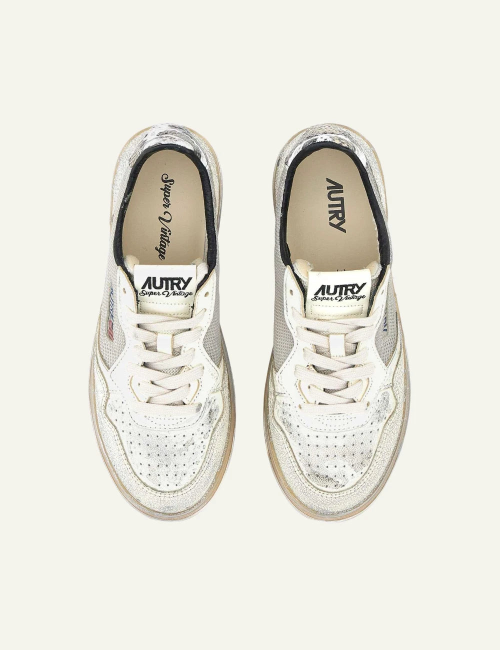 Autry Medalist Low Super Vintage sneakers white silver python heel top view