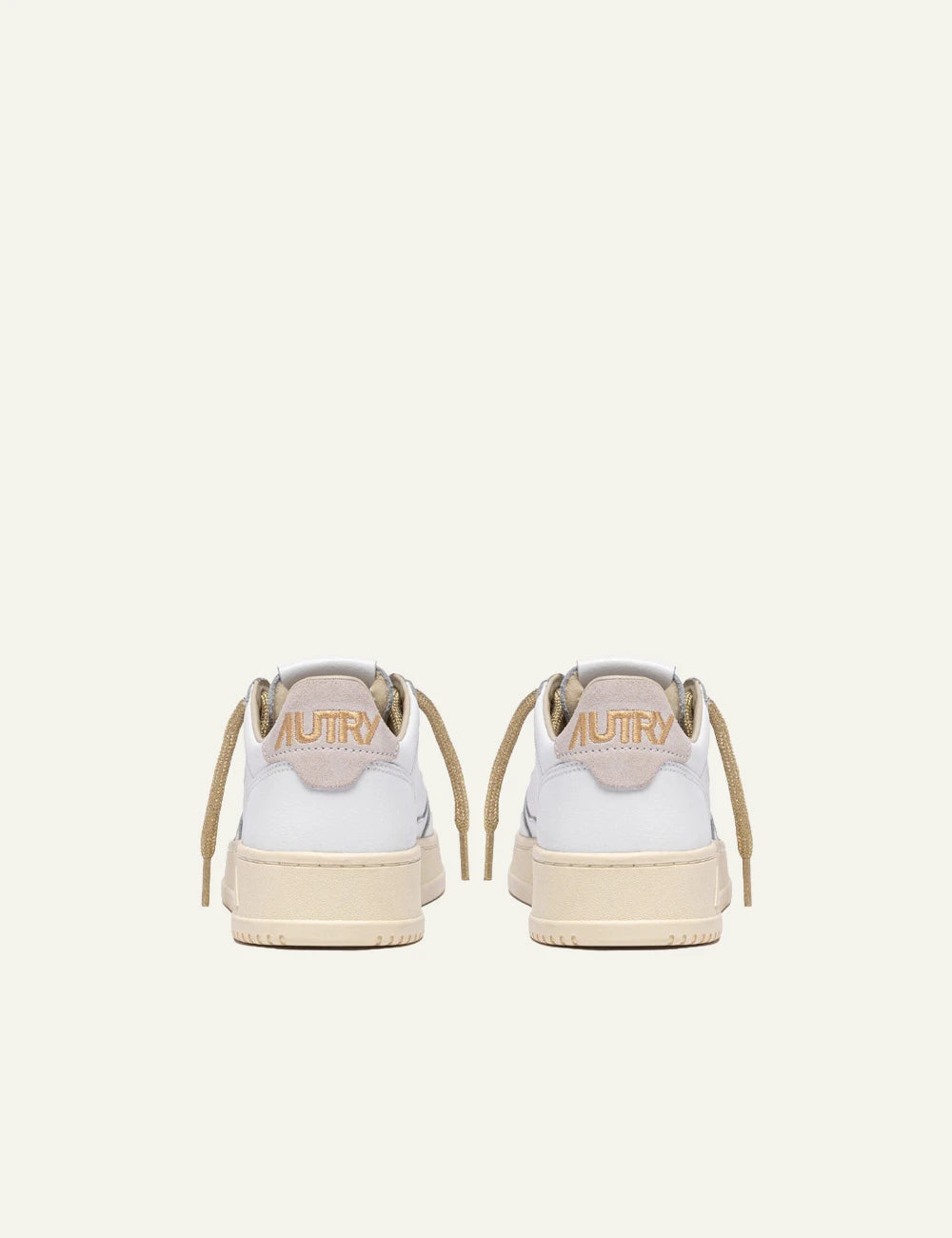 Autry Medalist low sneaker white leather gold lurex laces back pair view