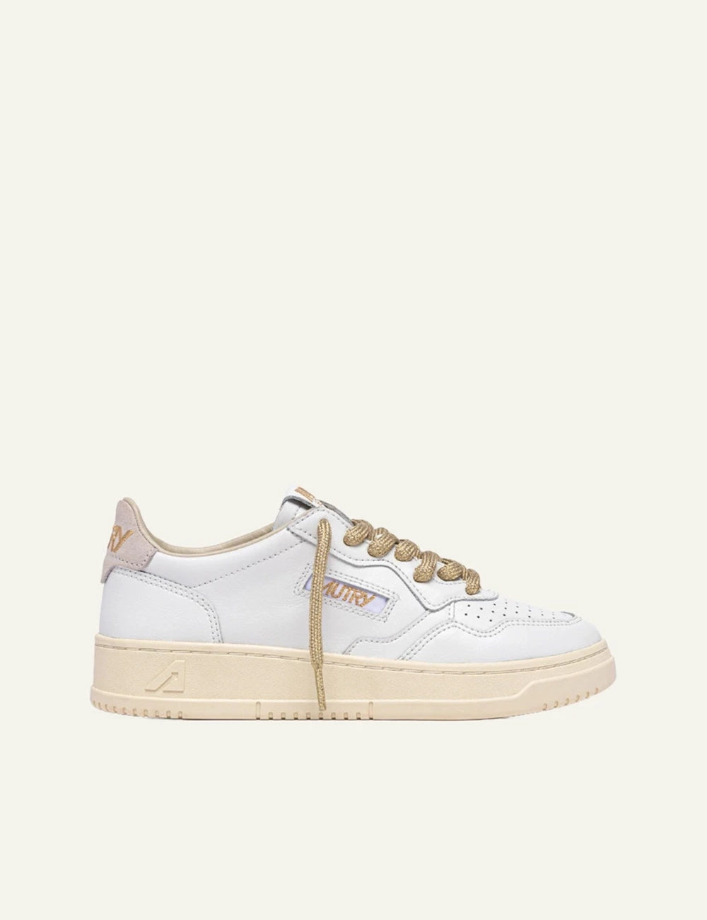 Autry Medalist low sneaker white leather gold lurex laces side view